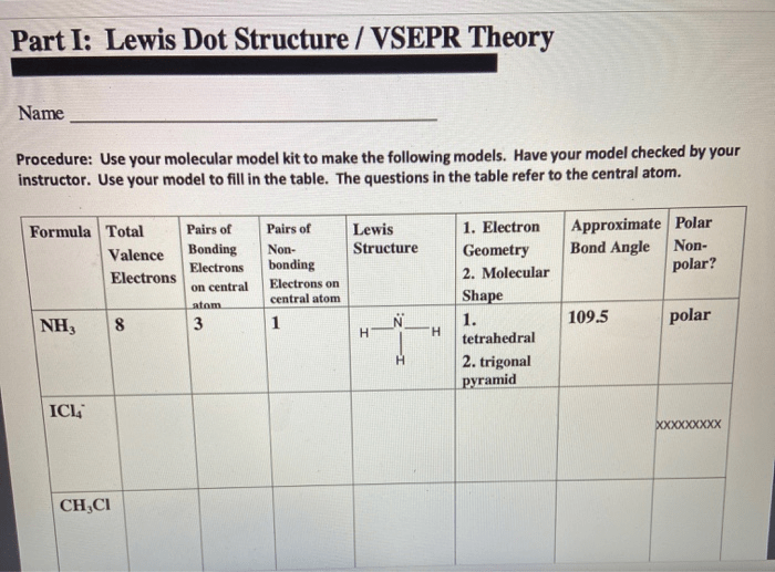 Lewis dot structure and vsepr worksheet